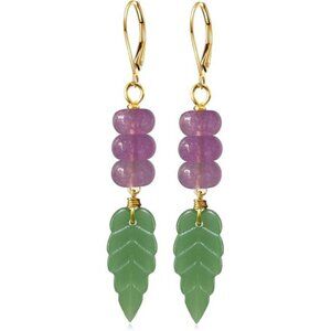 Natural Stone Amethyst and Jade Gemstone Beads Drop Earrings